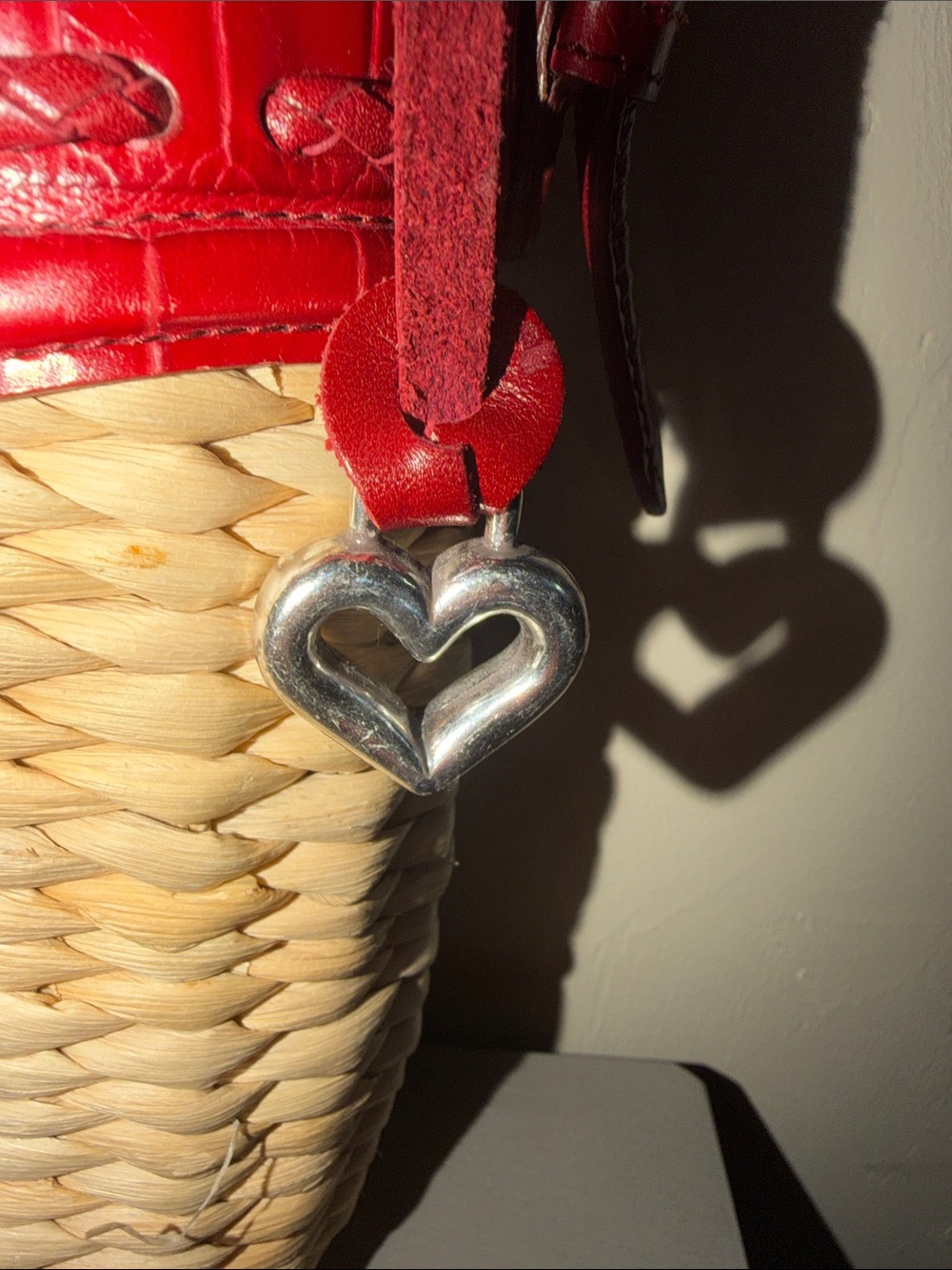 Brighton Red Trim Woven Shoulder Bag with Heart Charm - Picture 3 of 12
